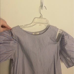 off the shoulder pin stripe shirt!